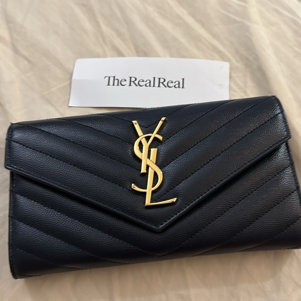 ❌SOLD❌EUC Authentic Saint Laurent Monogram Matelasse Leather Wallet Navy Blue - Picture 13 of 13